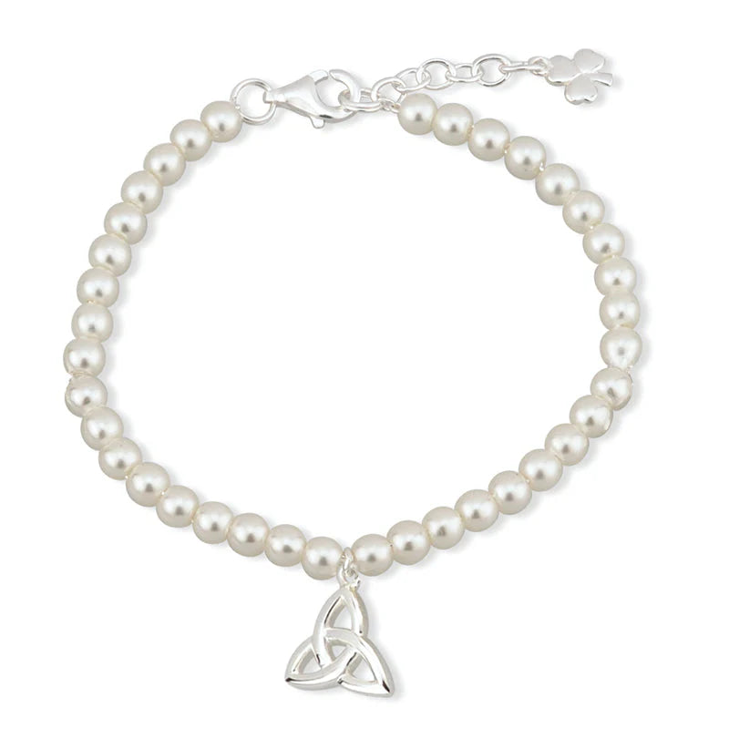 Children's Rhodium Plated Pearl Trinity Knot Bracelet