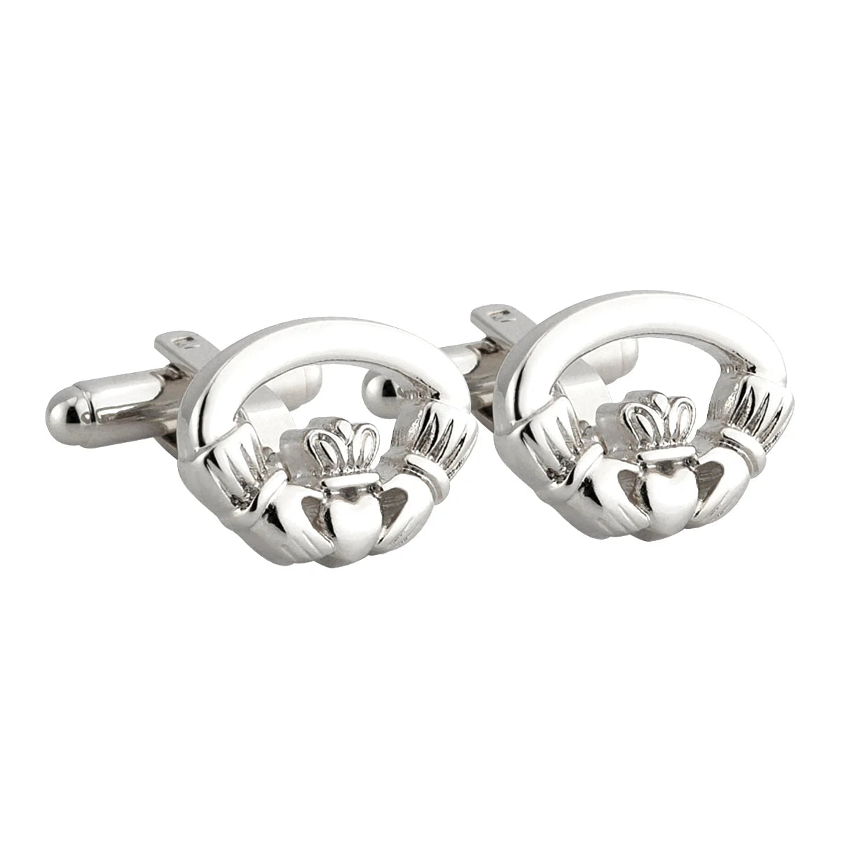 Rhodium Plated Oval Claddagh Cufflinks