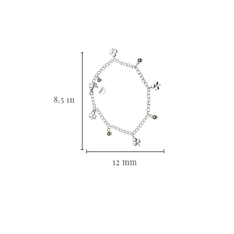 Sterling Silver Irish Shamrock Bracelet with Green Peridot Cubic Zirconia Charms