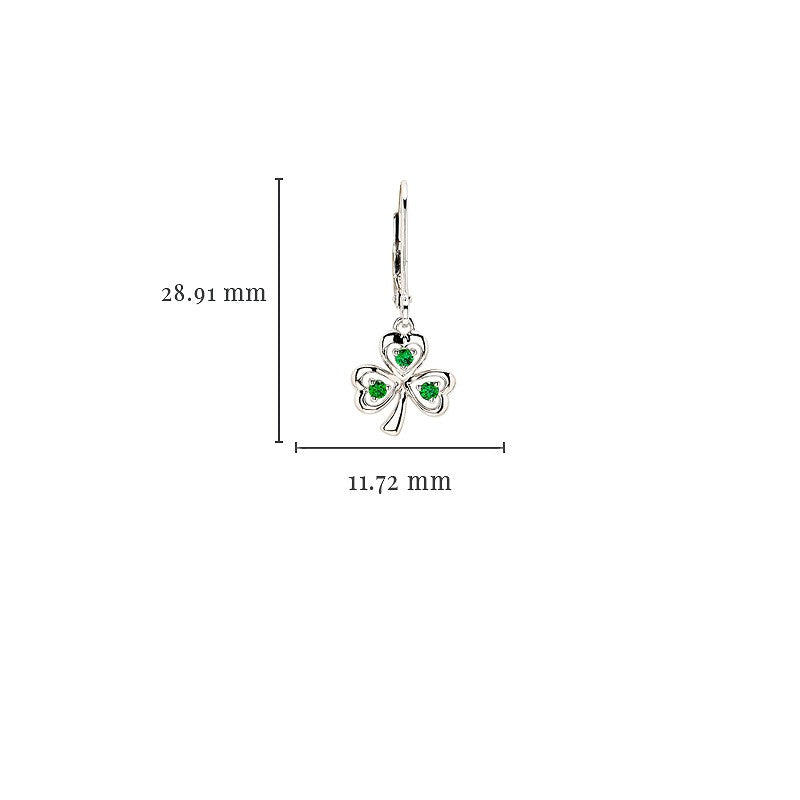 Sterling Silver Cz Emerald Drop Shamrock Earrings