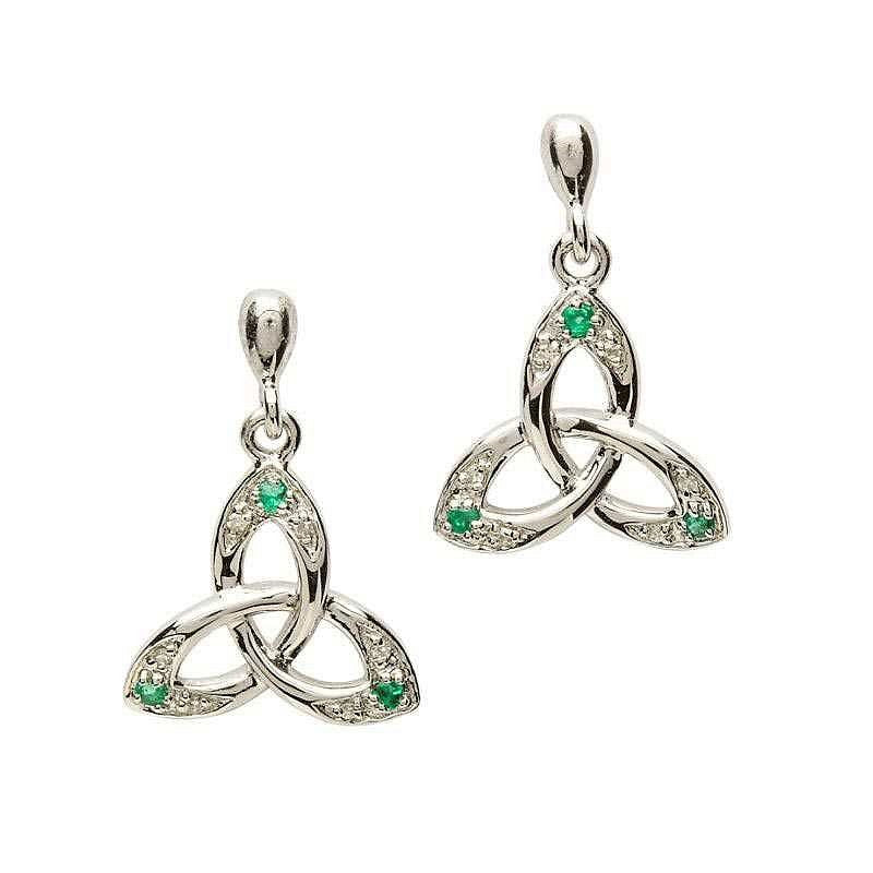 SE2028- Sterling Silver Emerald and Diamonds Trinity Earrings
