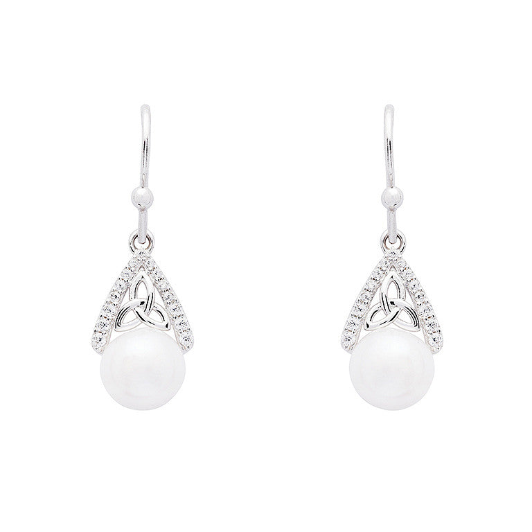Sterling Silver Trinity with Pearl CZ Earrings