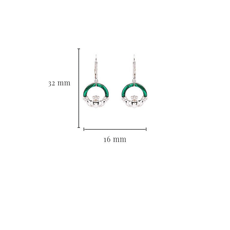 Sterling Silver Claddagh Drop with Malachite Earrings