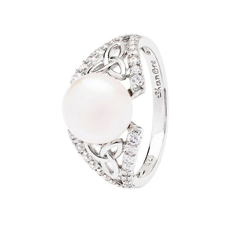 Intricate Sterling Silver Trinity Pearl Ring