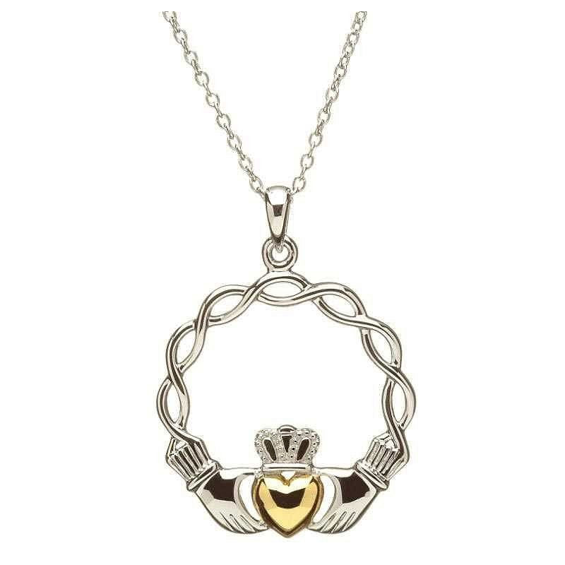 Sterling Silver Gold Plated Claddagh Pendant
