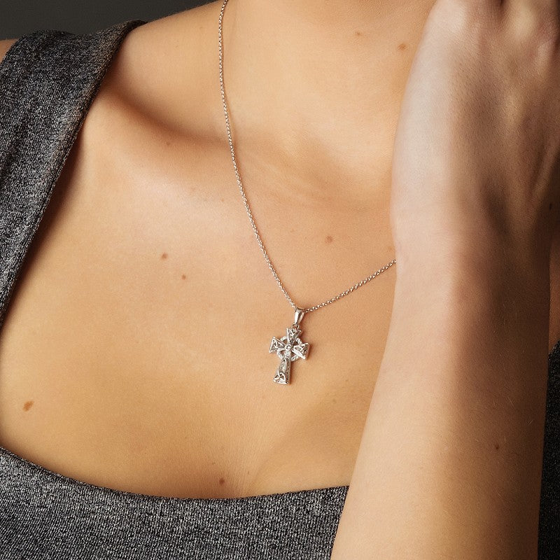 Sterling Silver Celtic Cross White Crystal Pendant Swarovski