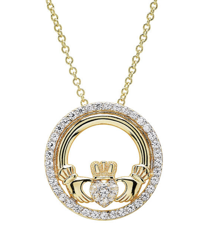 14KT Gold Vermeil White Sapphire Claddagh