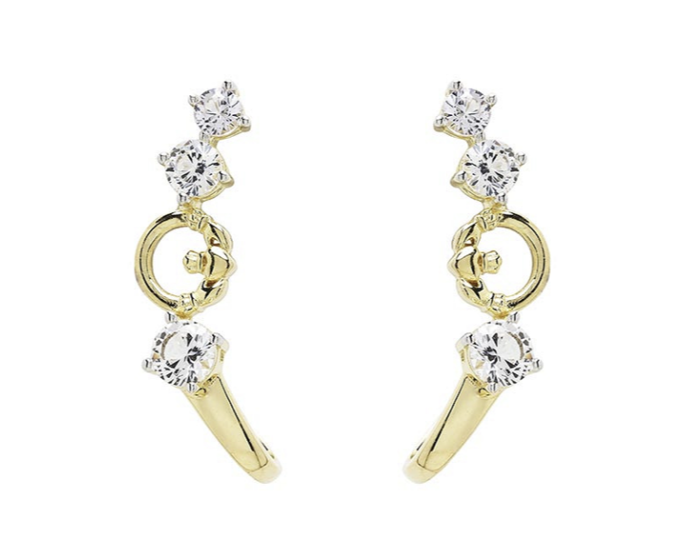 14KT Gold Vermeil & White Sapphire Claddagh Earrings