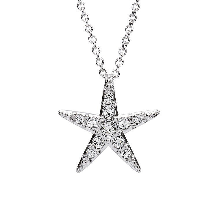 Sterling Silver Small White Crystal Starfish Necklace