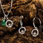 Sterling Silver White Crystal and Green Agate Claddagh Necklace