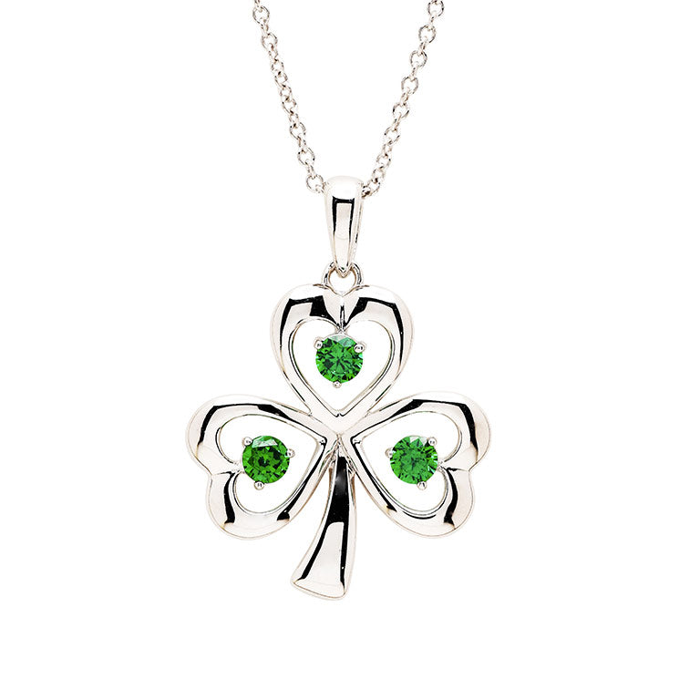 Sterling Silver with Emerald Cubic Zirconia Shamrock Necklace