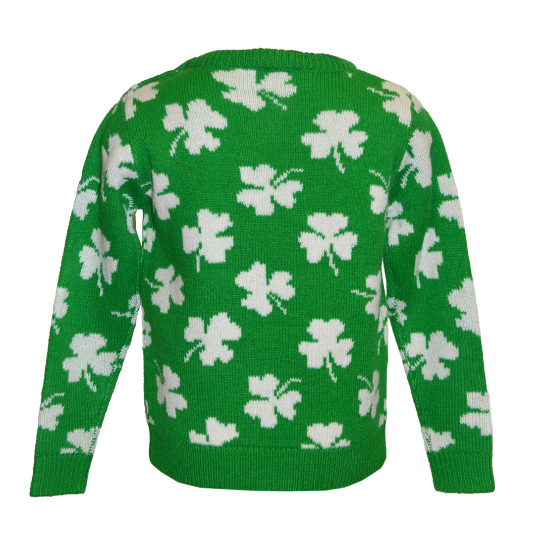 Shamrock All Over Knit Kids Jumper in Green & Cream
