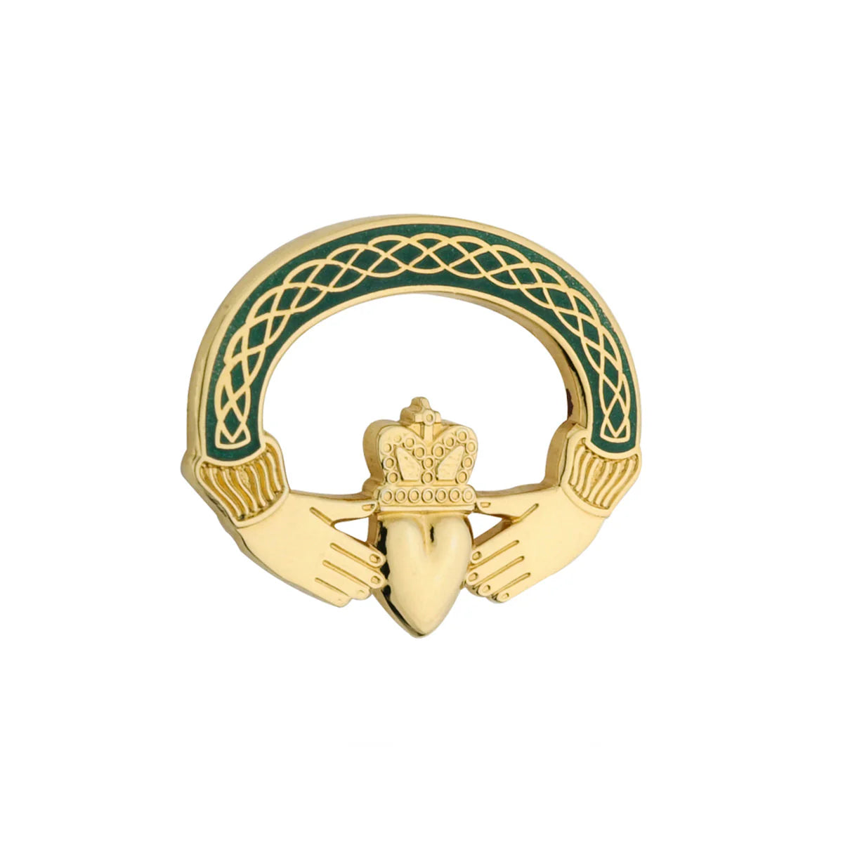Gold Plated Green Claddagh Brooch
