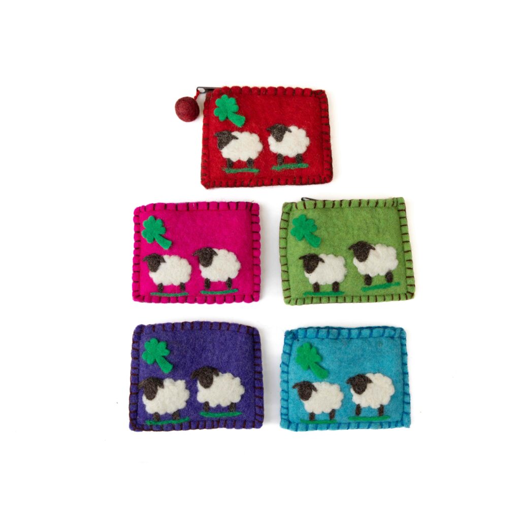 Twin Sheep and Shamrock Felt Sheep Purses