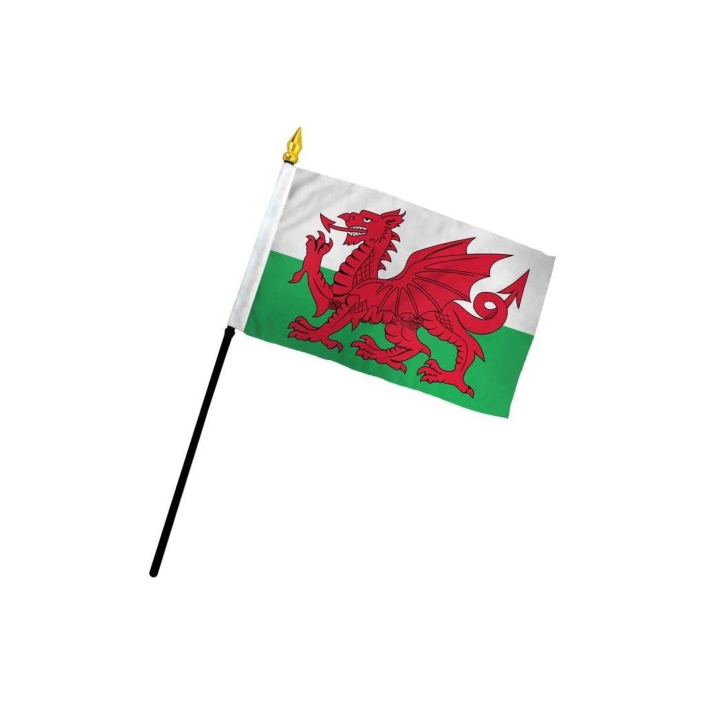 Welsh flag with a red dragon on a white and green background.