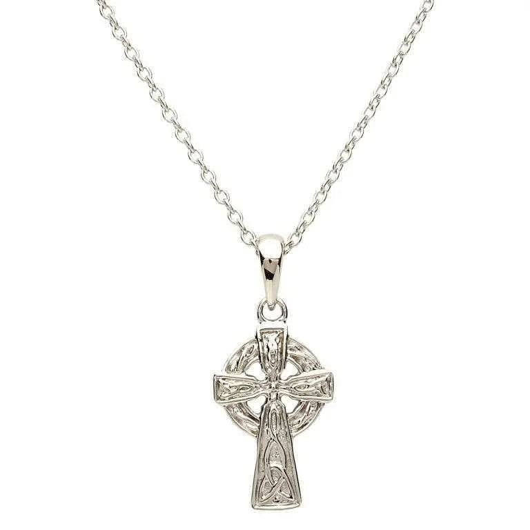 Small Silver Celtic Cross Pendant with Trinity Knot