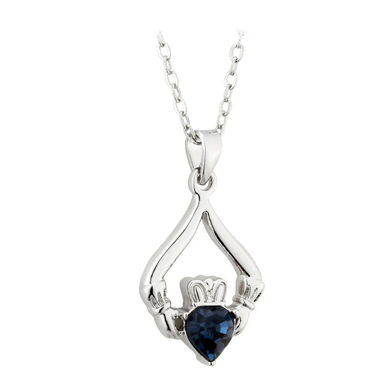 Rhodium Plated Claddagh Birthstone - December