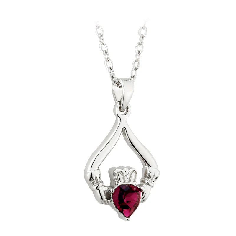 Rhodium Plated Claddagh Birthstone - February