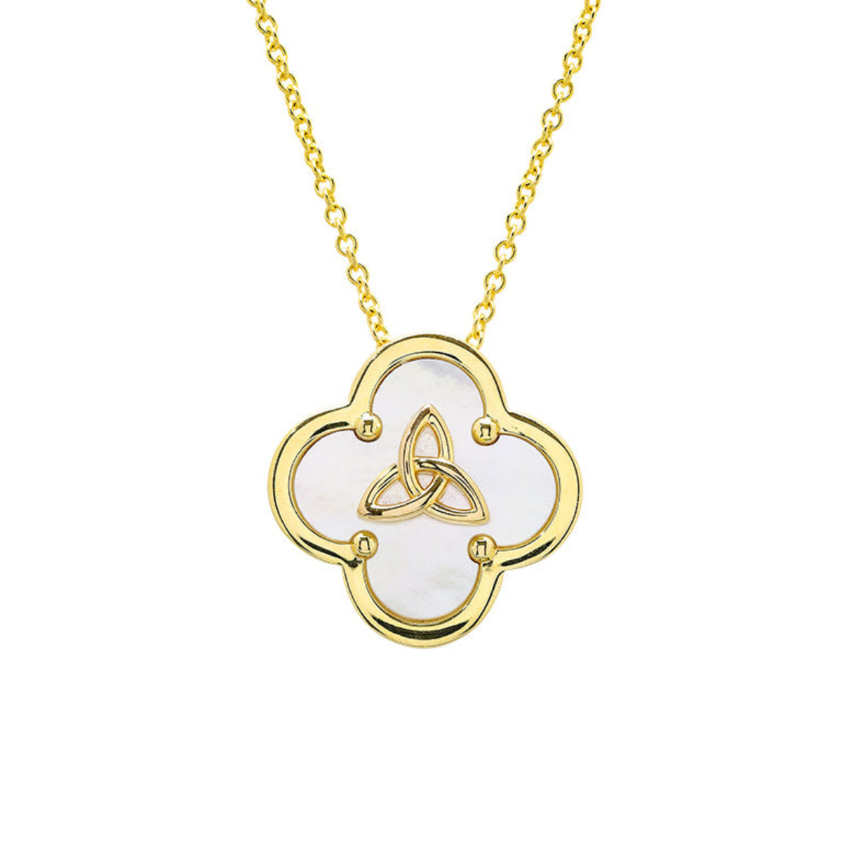gold vermeil clover mother of pearl with trinity