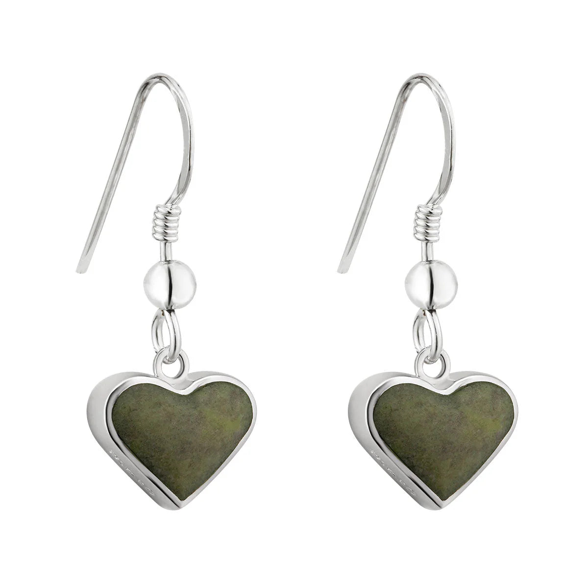 Silver Connemara Marble Heart Earrings