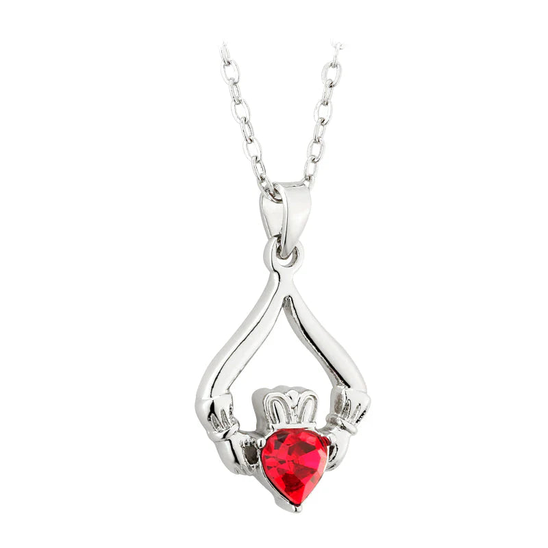 Rhodium Plated Claddagh Birthstone - July