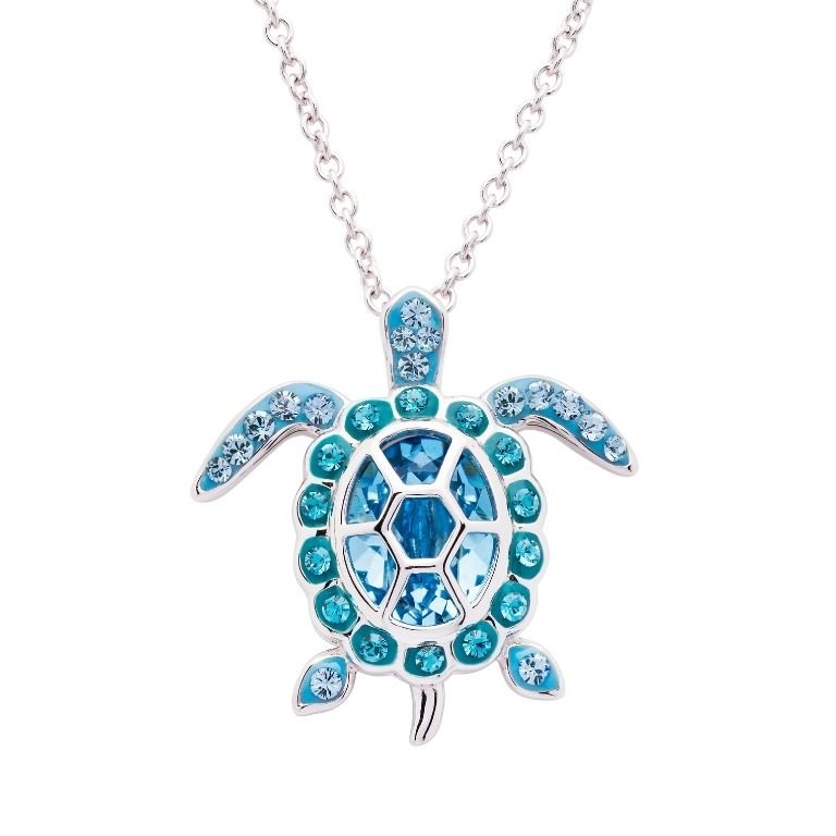 March Turtle Birthstone Necklace with Swarovski Crystals
