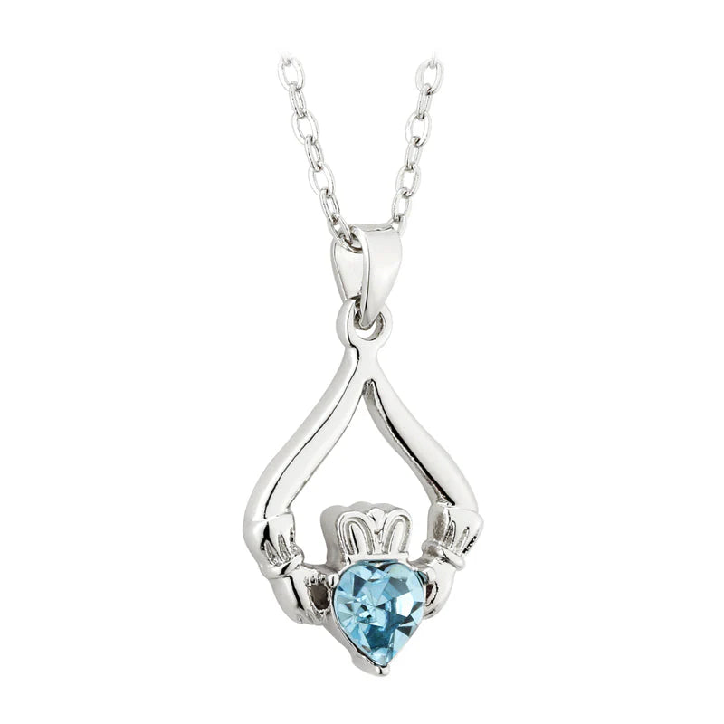 Rhodium Plated Claddagh Birthstone - March