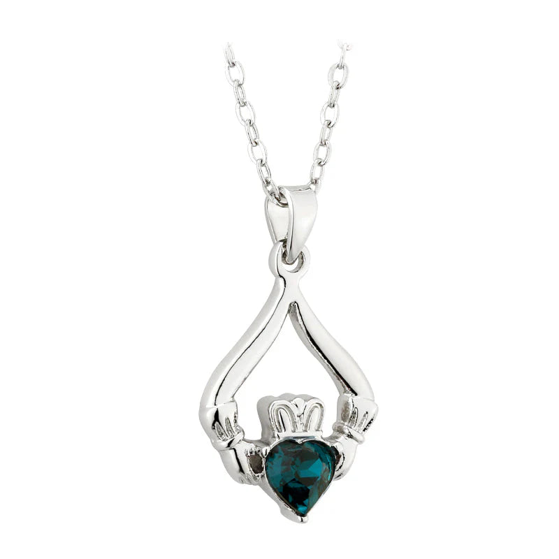 Rhodium Plated Claddagh Birthstone - May