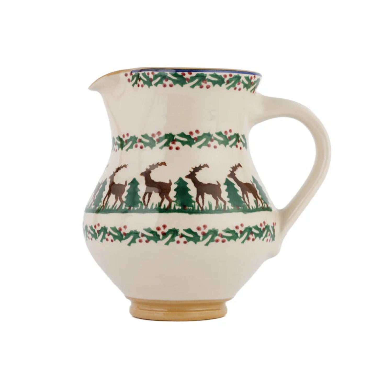 Ceramic pitcher with deer and tree pattern