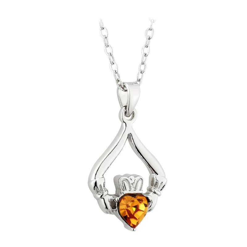 Rhodium Plated Claddagh Birthstone - November