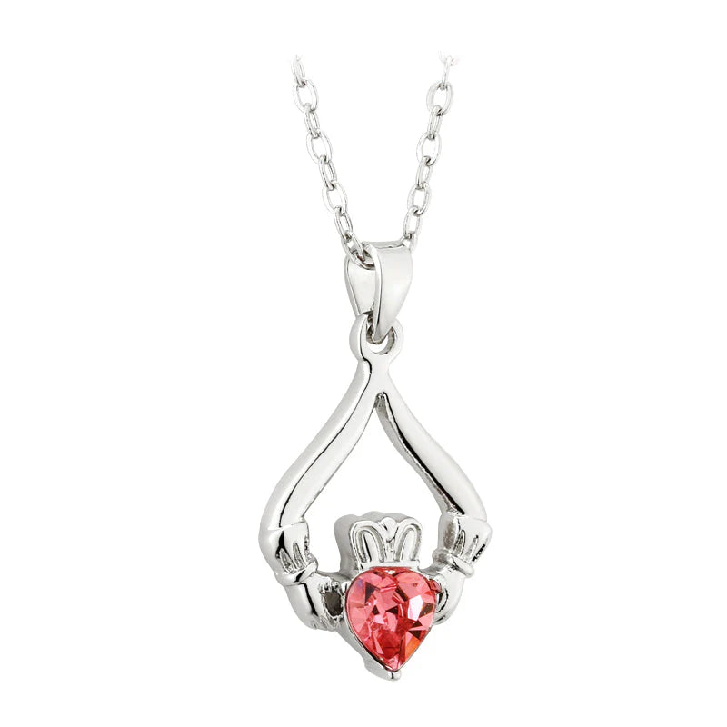 Rhodium Plated Claddagh Birthstone - October