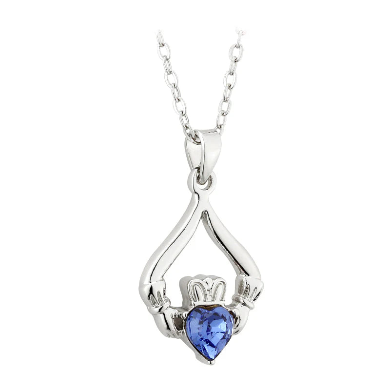 Rhodium Plated Claddagh Birthstone - September