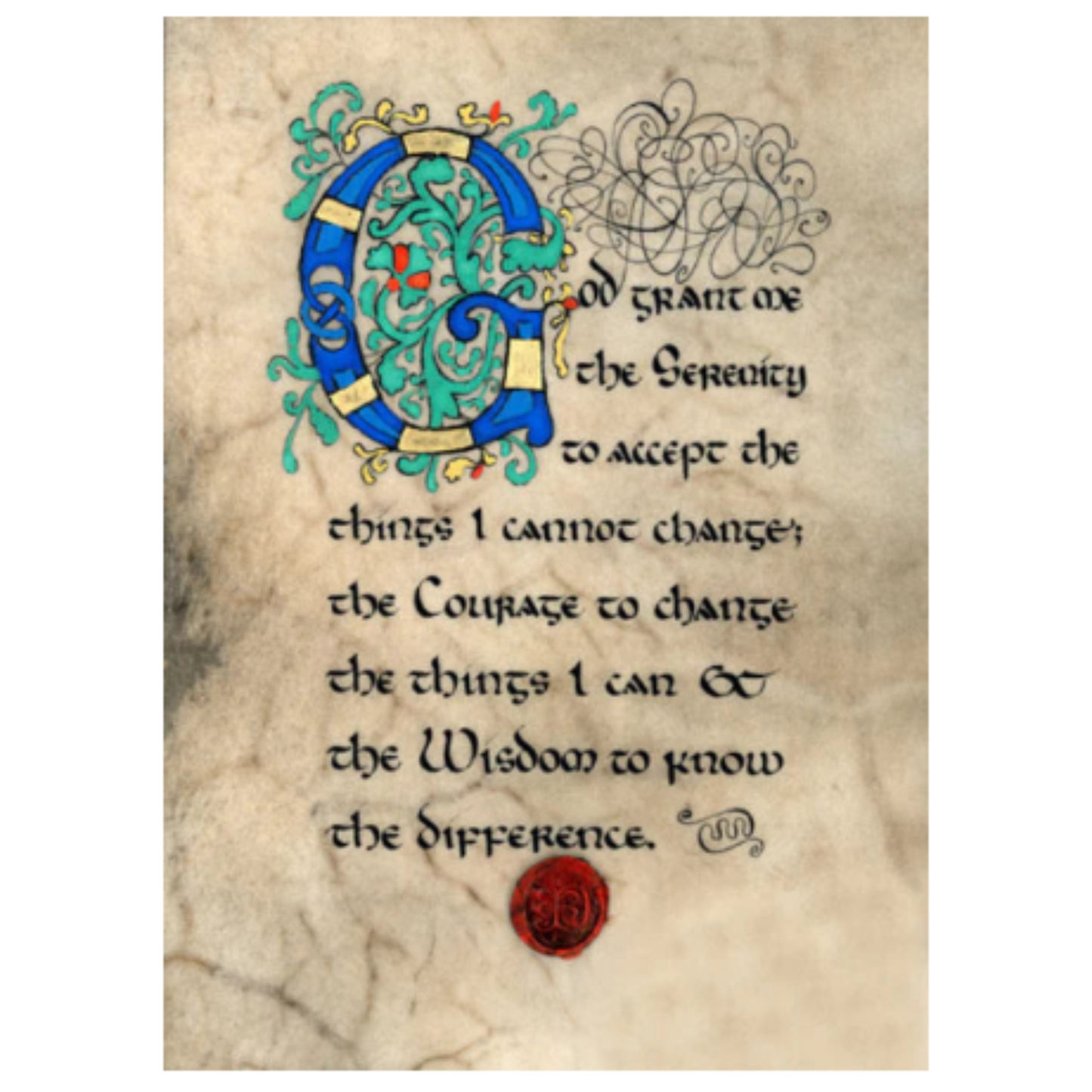 Decorative text with a large letter 'G' on an aged paper background
