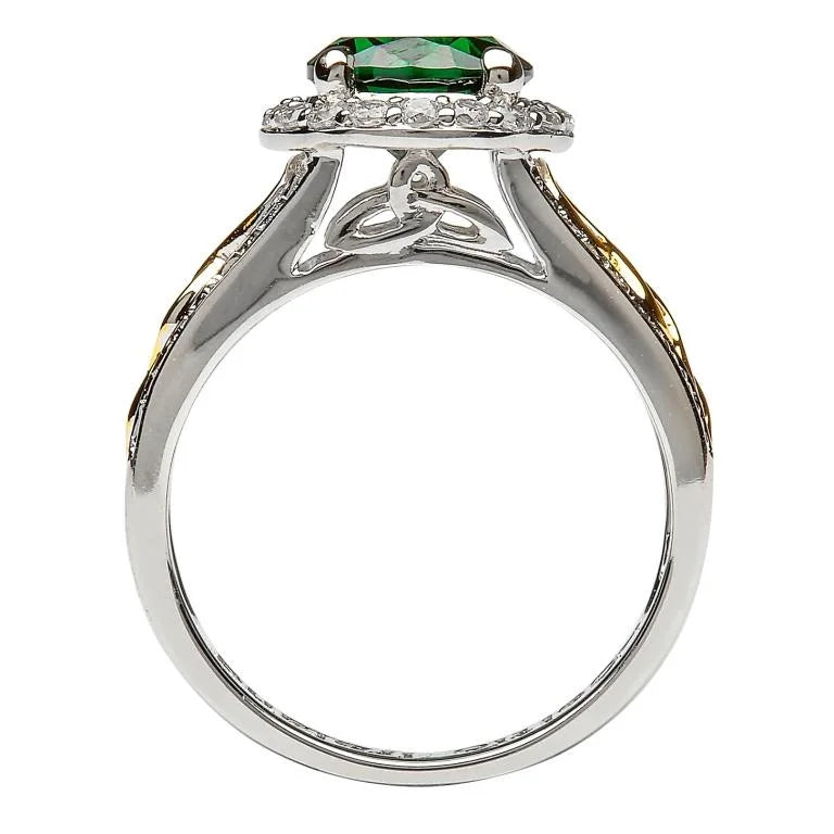 Silver Green Cubic Zirconia Halo Ring
