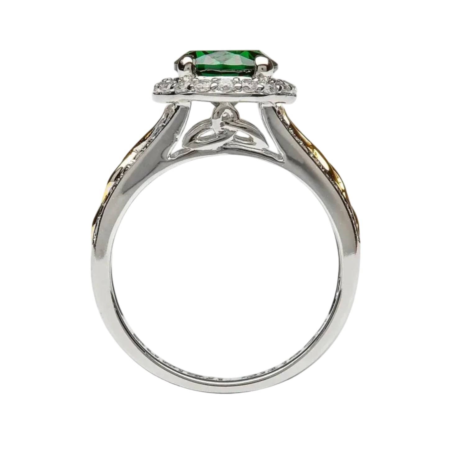 Silver Green Cubic Zirconia Halo Ring
