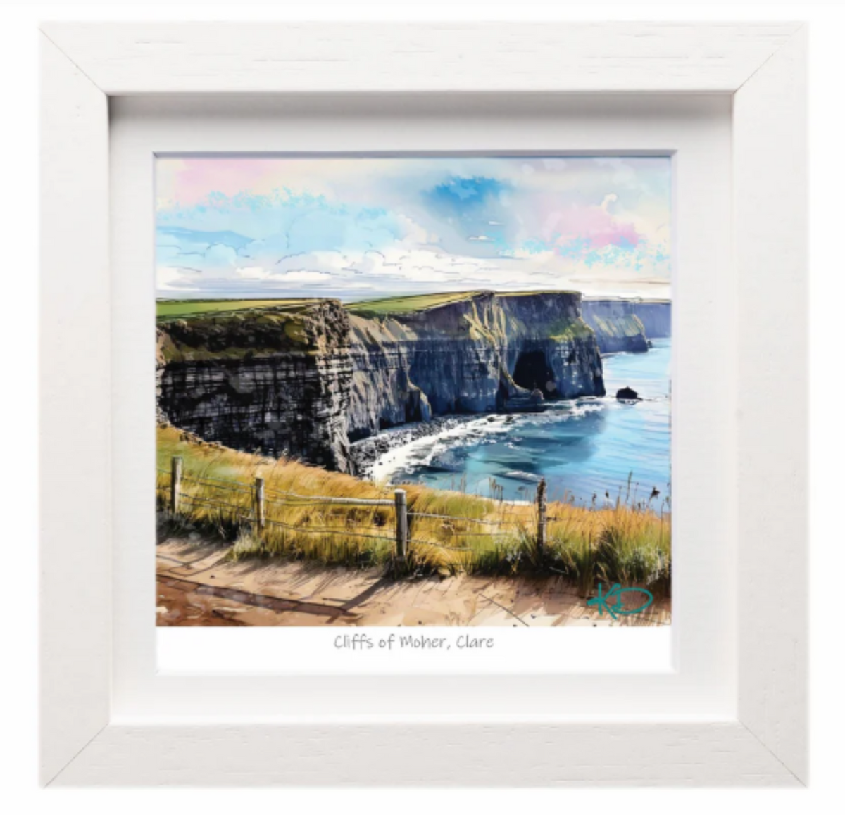 Framed artwork of Cliffs of Moher, Clare with a white border