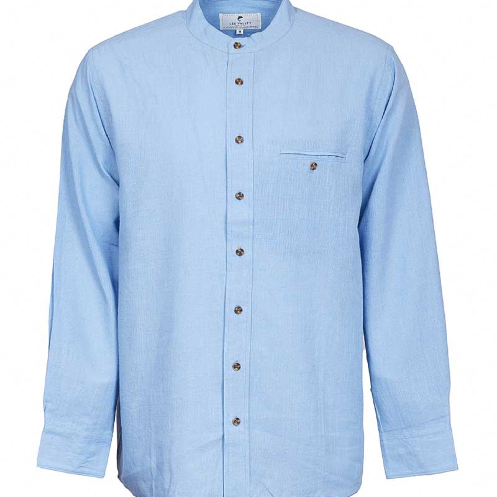 Irish Collarless Linen Grandad Shirt- Melange Sky Blue