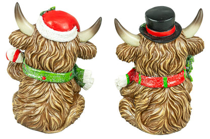 Holly Jolly Christmas Highland Cow 6" Sitter