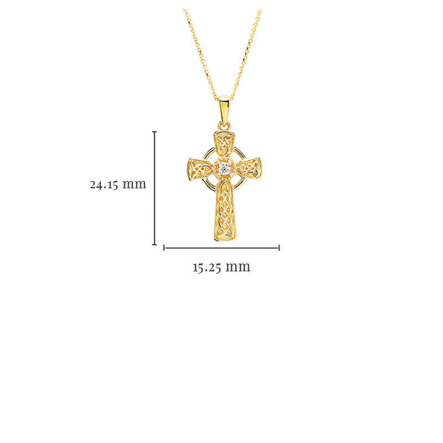 Cross pendant measuring 24.15 millimeters high and 15.25 millimeters wide.
