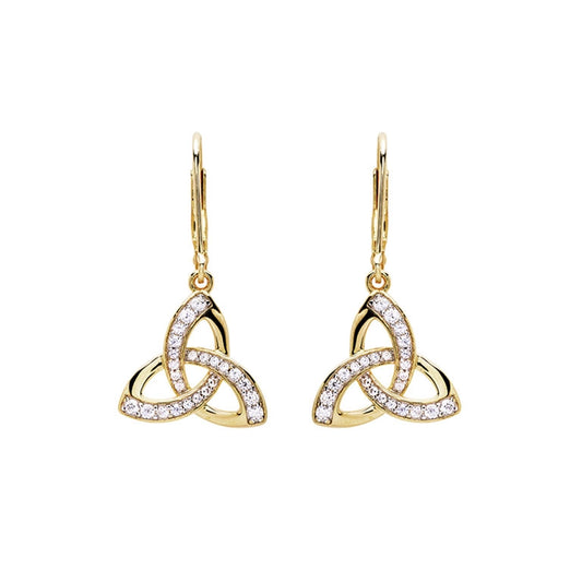 14KT Gold Vermeil Drop Trinity Knot Earrings Studded with White Cubic Zirconia
