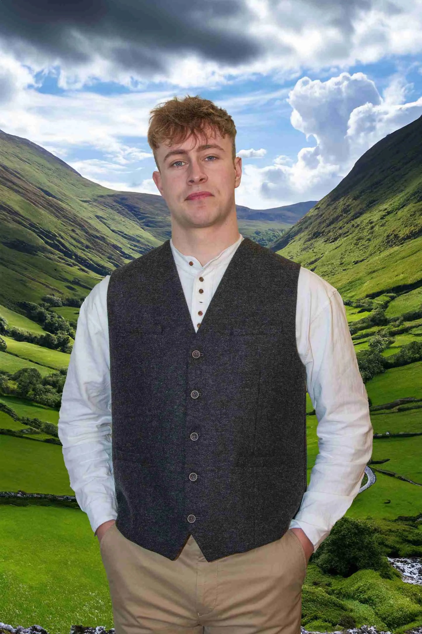 Men's Tweed Waistcoats - Charcoal