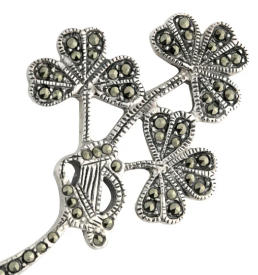 Silver Marcasite Shamrock Spray Brooch