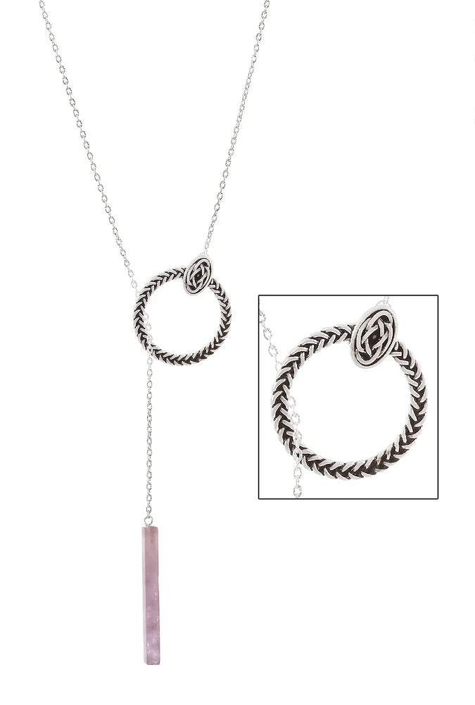 Celtic Circle Amethyst Lariat Necklace - Silvertone