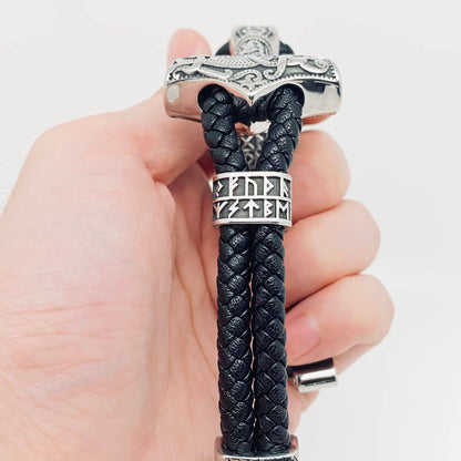 Viking Rune Stainless Steel Leather Bracelet