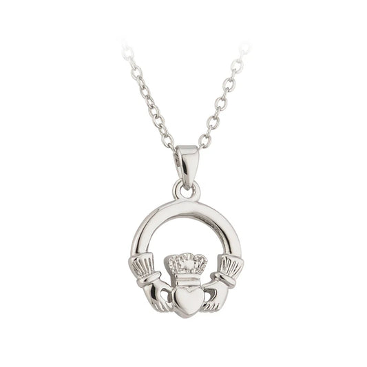 Rhodium Plated Lucky Claddagh Pendant