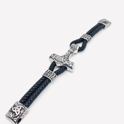 Viking Rune Stainless Steel Leather Bracelet