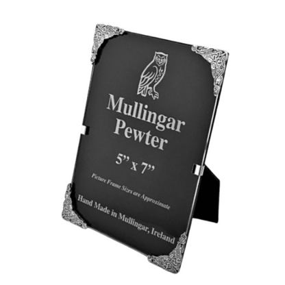 Mullingar Pewter picture frame with decorative corners on a white background