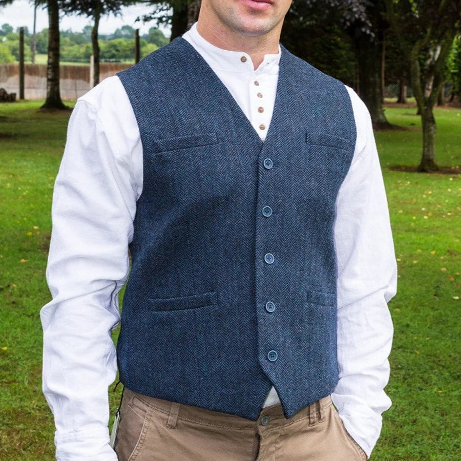 Men's Tweed Waistcoats - Dark Blue