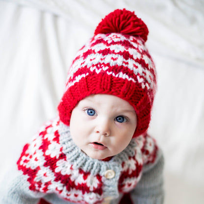 Fairisle Red Beanie Hat for Baby & Kids