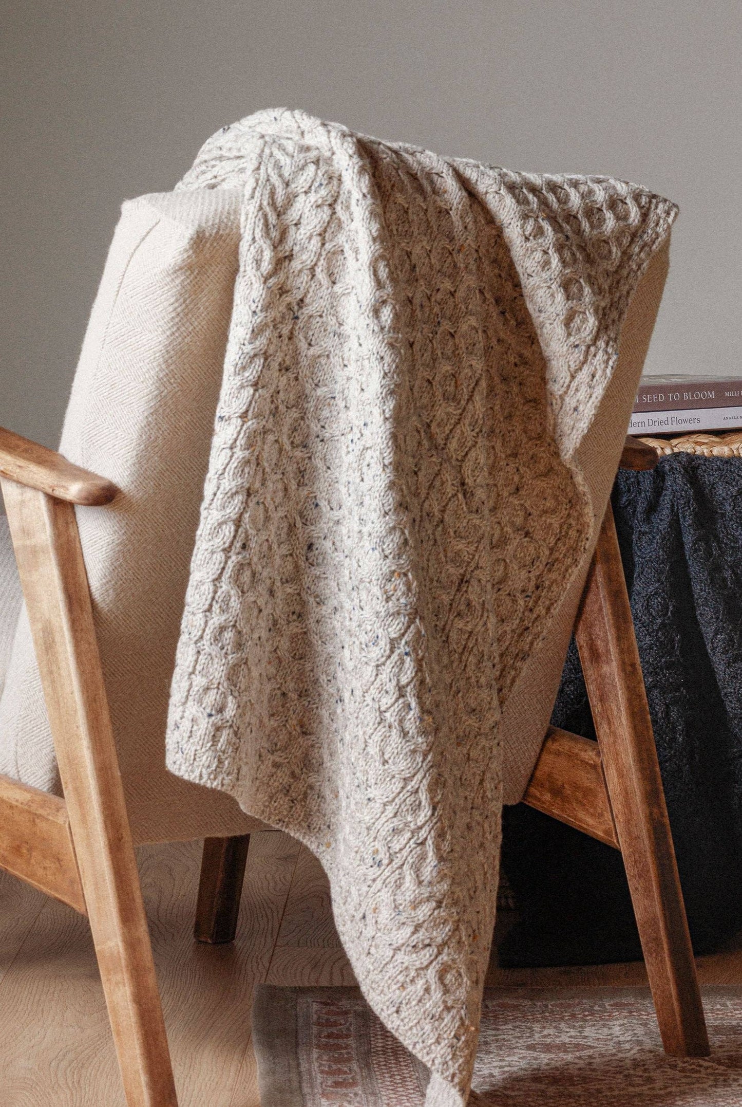 Bertra Aran Classic Wool Blanket -  Flecked Oat